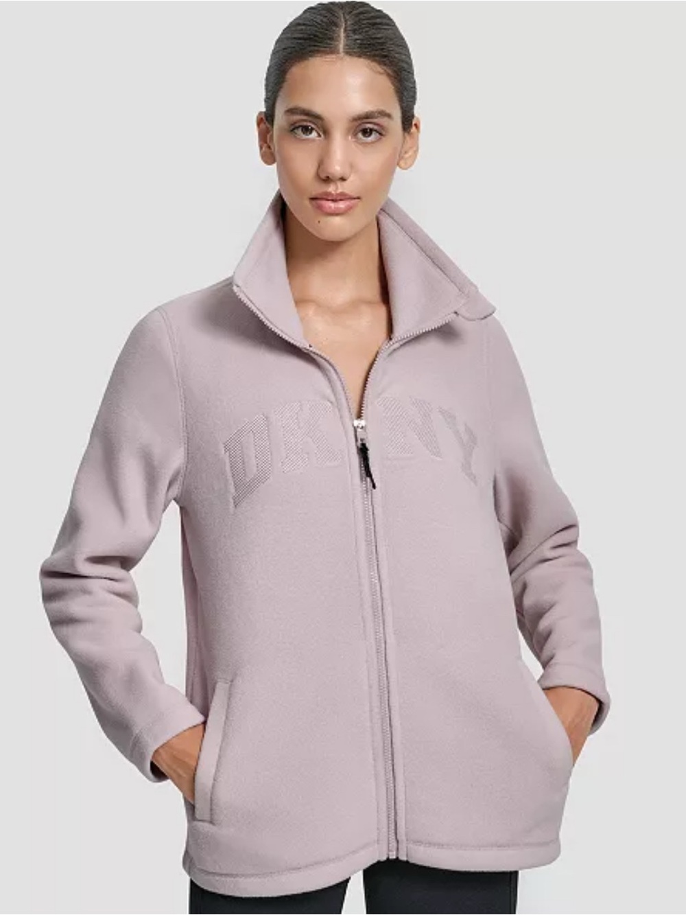 Dkny Light Mauve Zip-Front Teddy Jacket